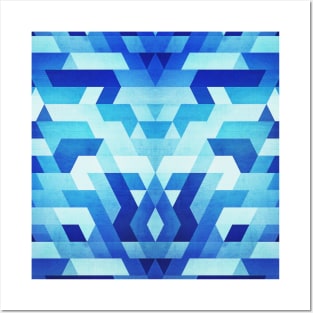 Abstract geometric triangle pattern (futuristic future symmetry) in ice blue Posters and Art